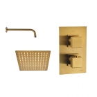 Aquadart Square Brushed Brass Thermostatic Concealed Shower with 200mm Fixed Head & WM Arm