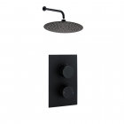 Black Round Concealed Twin  Shower Valve, Shower Head & Arm - Bathshop321