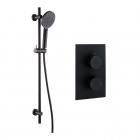 Black Round Concealed Twin Thermostatic Shower Valve & Slide Rail Kit - Bathshop321