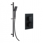 Black Square Concealed Twin Thermostatic Shower Valve & Slide Rail Kit - Bathshop321