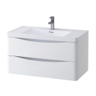 White Gloss 900mm Wall Hung Vanity Unit with 1 Tap Hole Basin - Maddox By Voda Design
