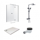 8mm Black Minimalist Hinged Door Bundle Including Shower Door, Tray, Shower & Waste