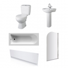 Value Straight Shower Bath Bundle - Bath, Panel, Screen, Toilet & Basin Set