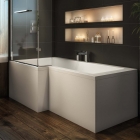 L Shape Shower Bath, 6mm Screen & Front Panel - British Made.  Union L By Voda Design