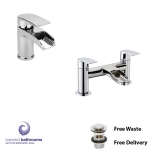 Tap Set Chrome Mono Basin Mixer, Bath Filler - Free Waste