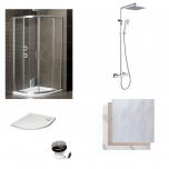 Chrome Quadrant Enclosure, Tray & Shower Bundle - Includes Wetwall (Twin Pack)