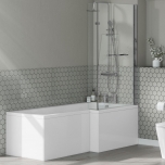 L Shape Shower Bath, Chrome Profile Screen & Bath Panel