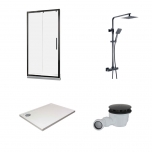 6mm Black Sliding Door Bundle Including Shower Door, Tray, Shower & Waste