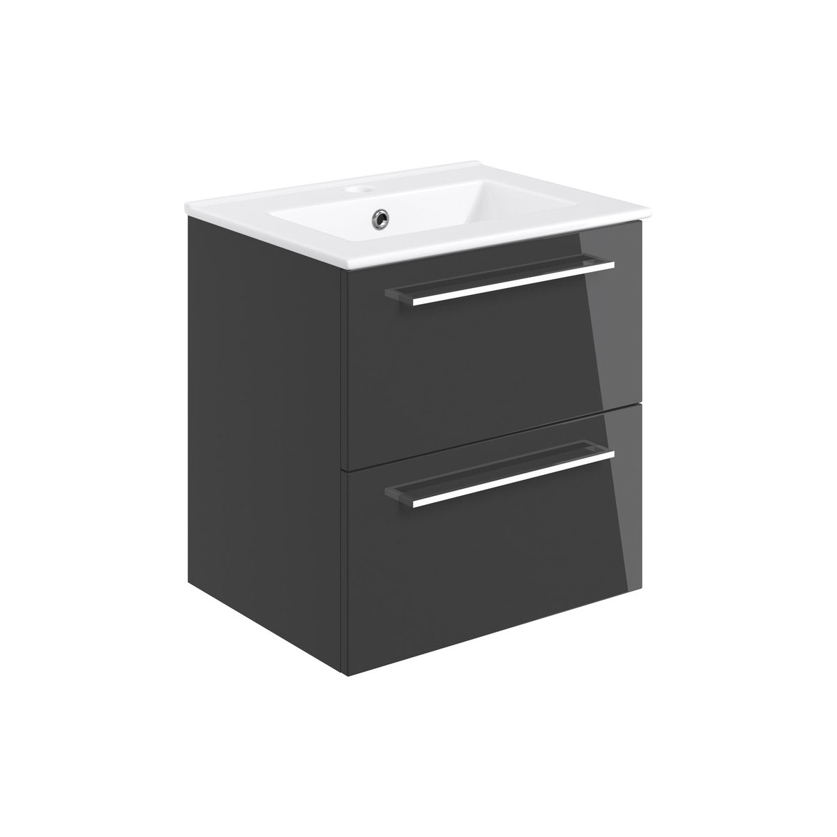Turton 510mm Wall Hung 2 Drawer Basin Unit & 1TH Thin Edge Basin - Anthracite Gloss