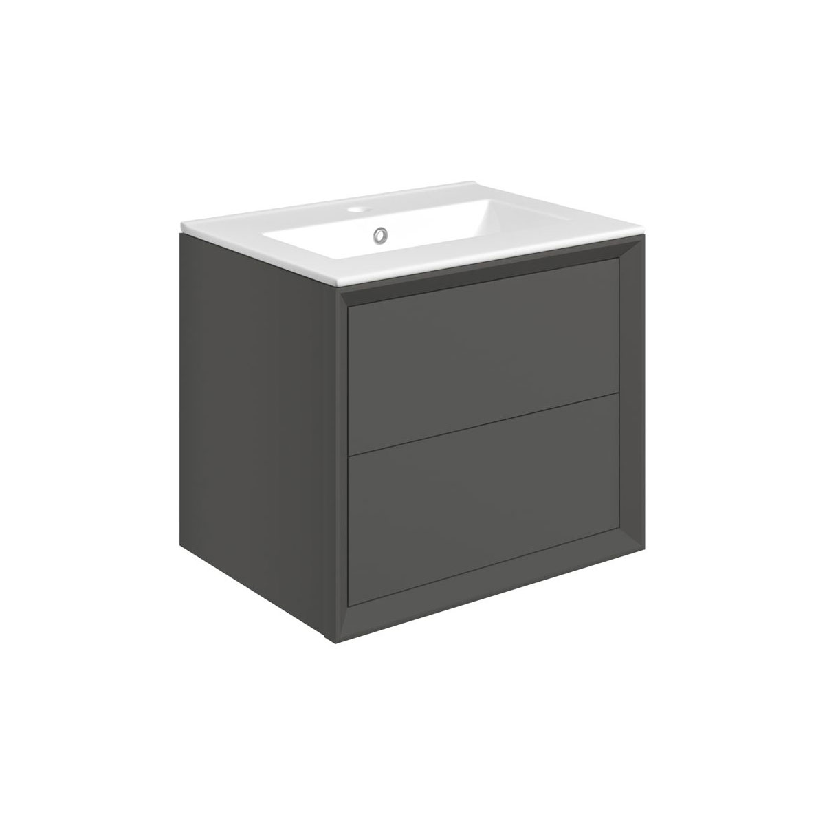 Ember 610mm Wall Hung 2 Drawer Basin Unit & 1TH Thin Edge Basin - Matt Clay