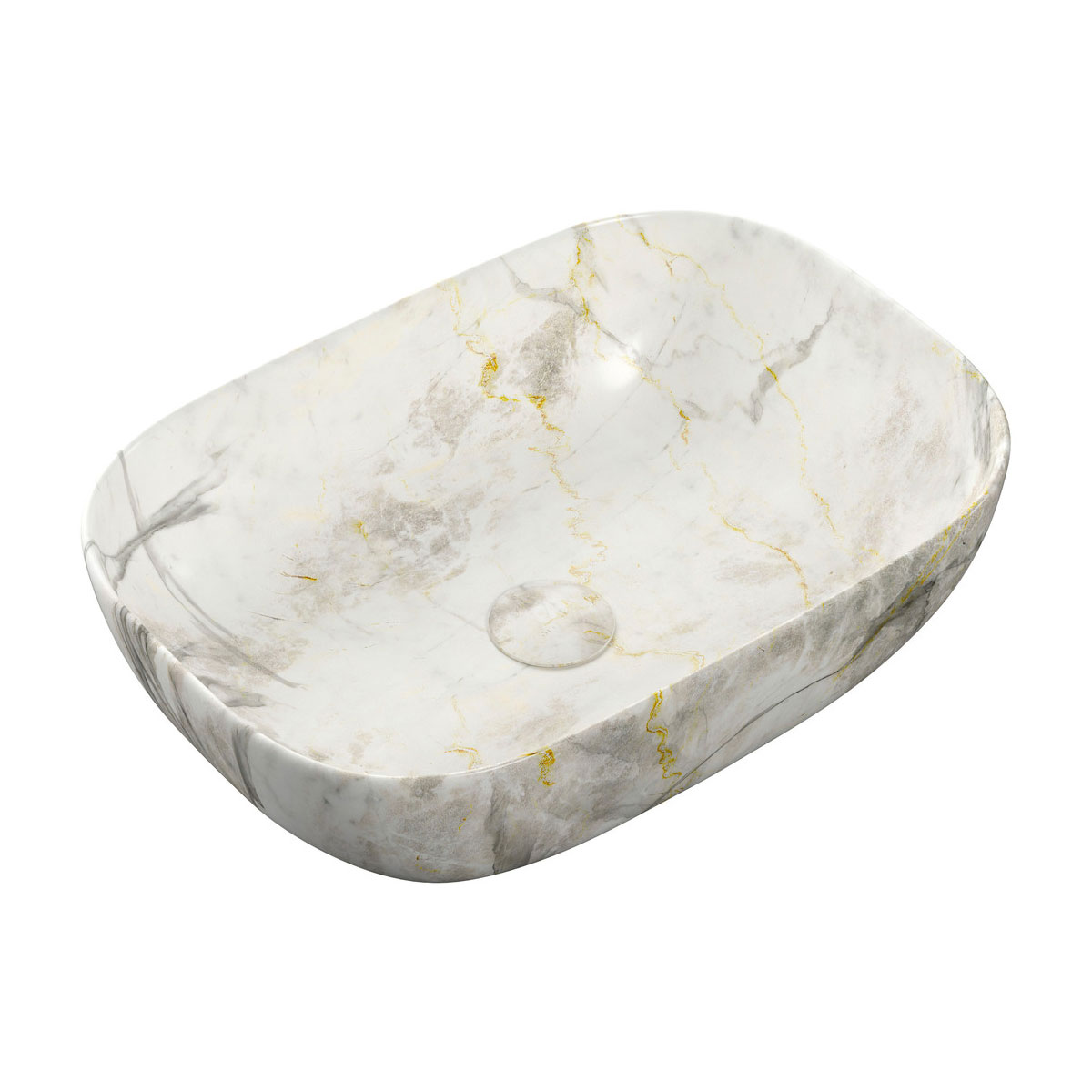 Aldan 460x330mm Ceramic Washbowl - White Marble Effect