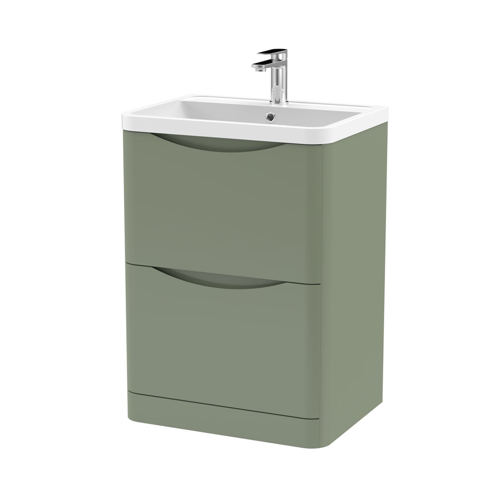 600mm F/S 2-Drawer Unit & Polymarble Basin - Satin Green (ISLA007)