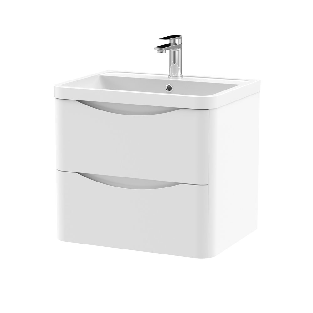 600mm W/H 2-Drawer Unit & Polymarble Basin - Satin White (ISLA002)