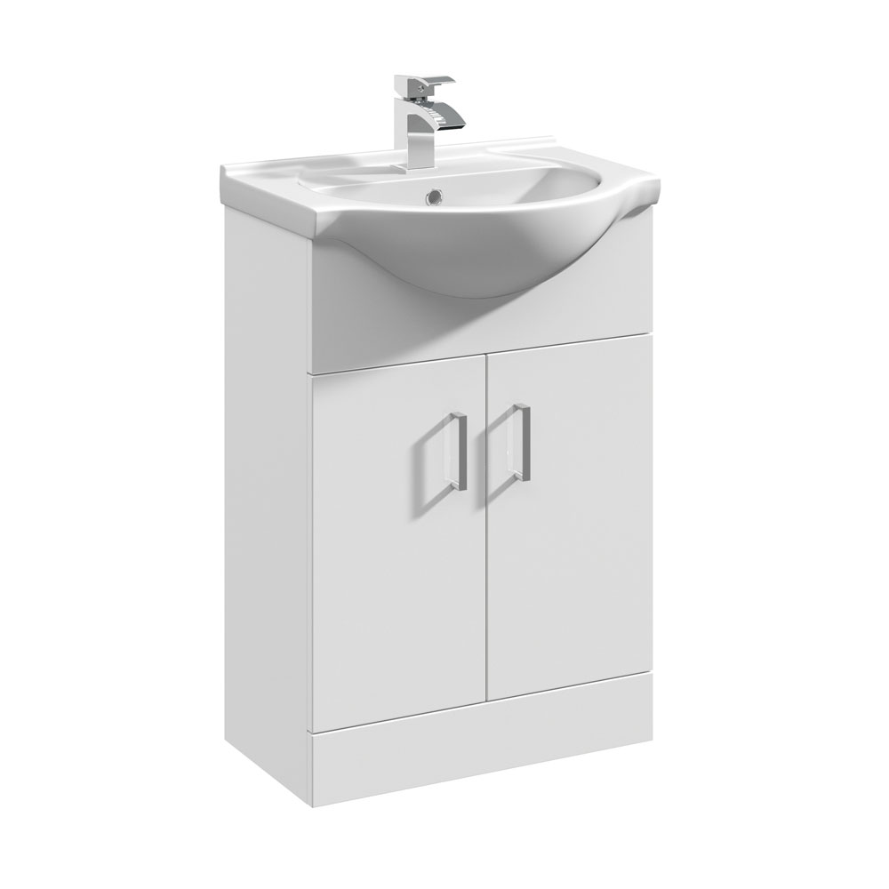 Arley 550mm White 2 Door Basin Unit With Basin - Oslo By Voda Design