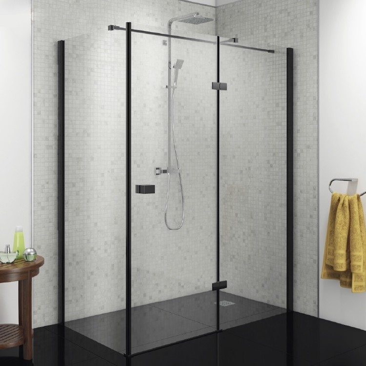 Black Right Hand Hinged Shower Enclosure 1000mm - Kaso 8 Star by Voda Design (8mm Thick)