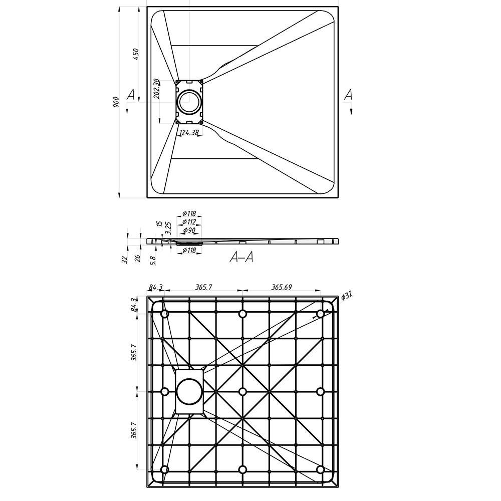 Maya Kai Square Shower Tray 900X900mm Black