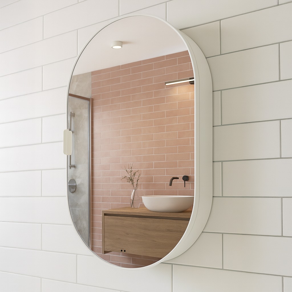 800 x 500mm Mirror Cabinet With Backlit LED Lights - Oval/Tablet