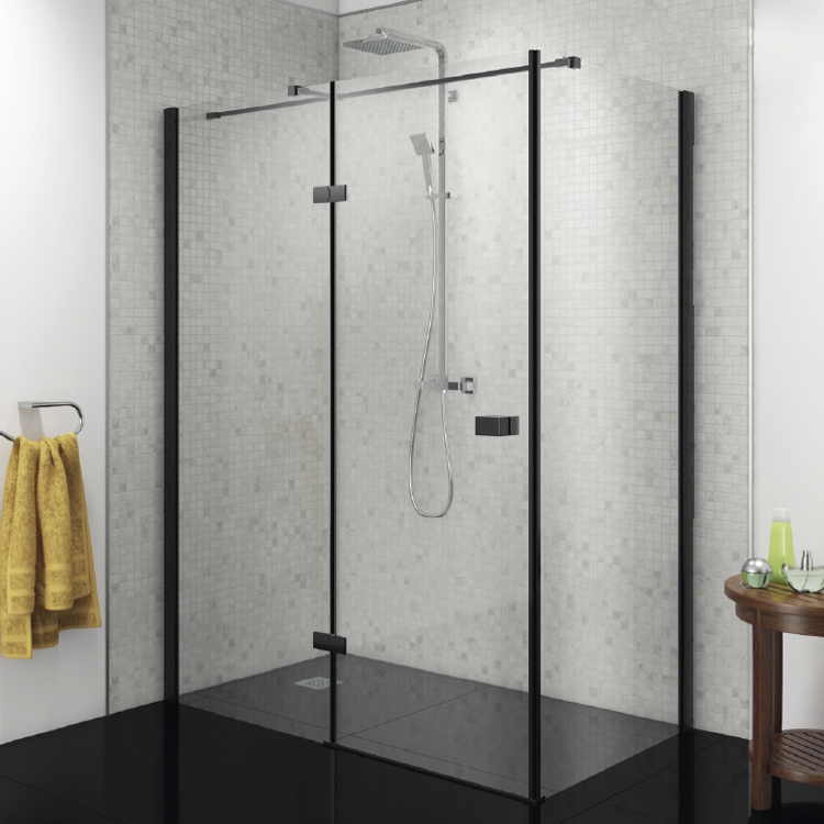 Black Left Hand Hinged Shower Enclosure 1200mm - Kaso 8 Star by Voda Design (8mm Thick) - Door Only
