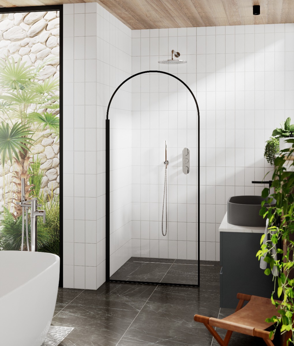 Hudson Reed Outer Framed Wetroom Screens 900mm Arched Wetroom Screen - Matt Black